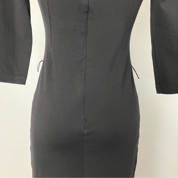 SOLD Retrolicious Black Stretch Knit Sleeved V Neck Midi Pencil Dress Small - Picture 6 of 9